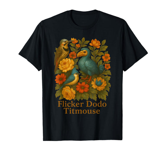 Funny Flicker Dodo Titmouse Vintage Floral Shirt Womens Mens T-Shirt