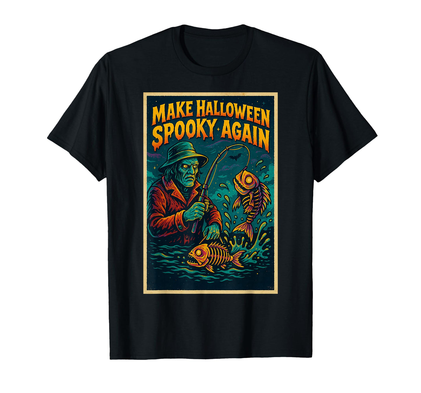 Spooky Zombie Fishing Funny Make Halloween Spooky Again T-Shirt