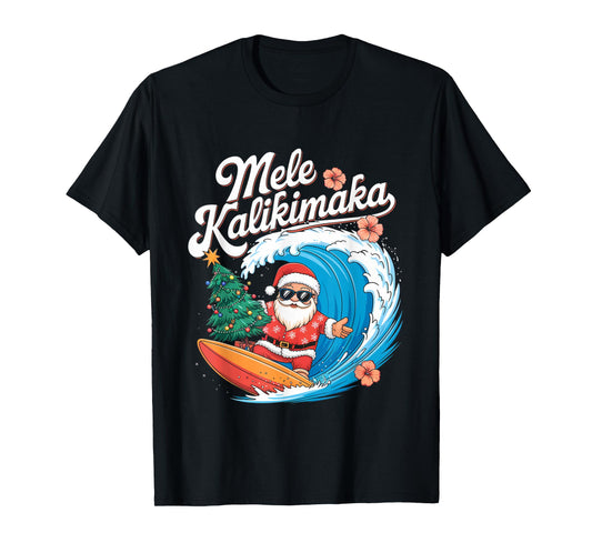 Vintage Cute Mele Kalikimaka Christmas Santa Surfing Costume T-Shirt