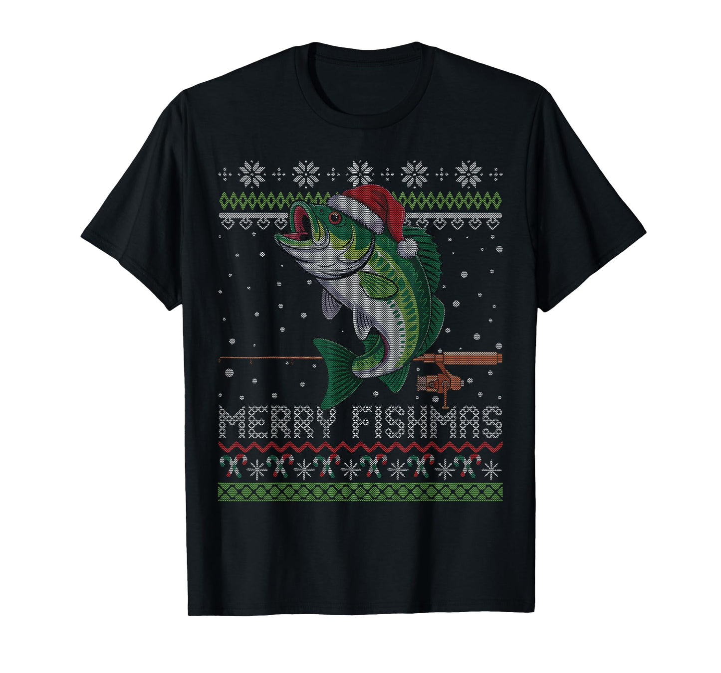 Merry Fishmas Bass Fish Funny Ugly Christmas Fishing T-Shirt