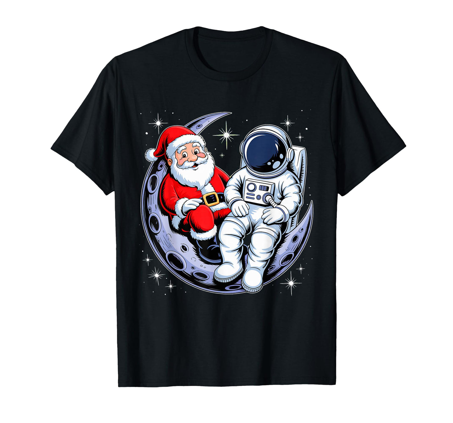 Santa Astronaut Reading Book Moon Space for Women Kids Men T-Shirt