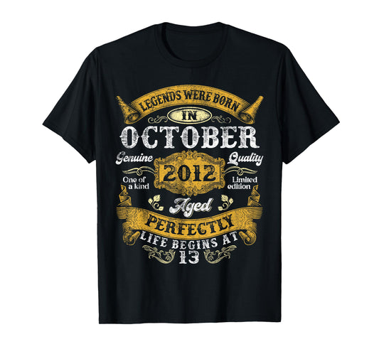 Legends Were Born In October 2012 Vintage 13th Birthday Boys T-Shirt