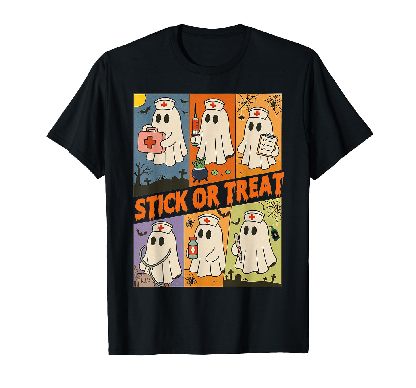 Halloween Vibes Spooky RN Nurse Squad Stick Or Treat T-Shirt