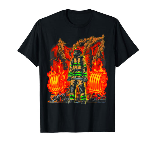 Firefighter Deadlifting Workout Bodybuilding Fitness Muscle T-Shirt
