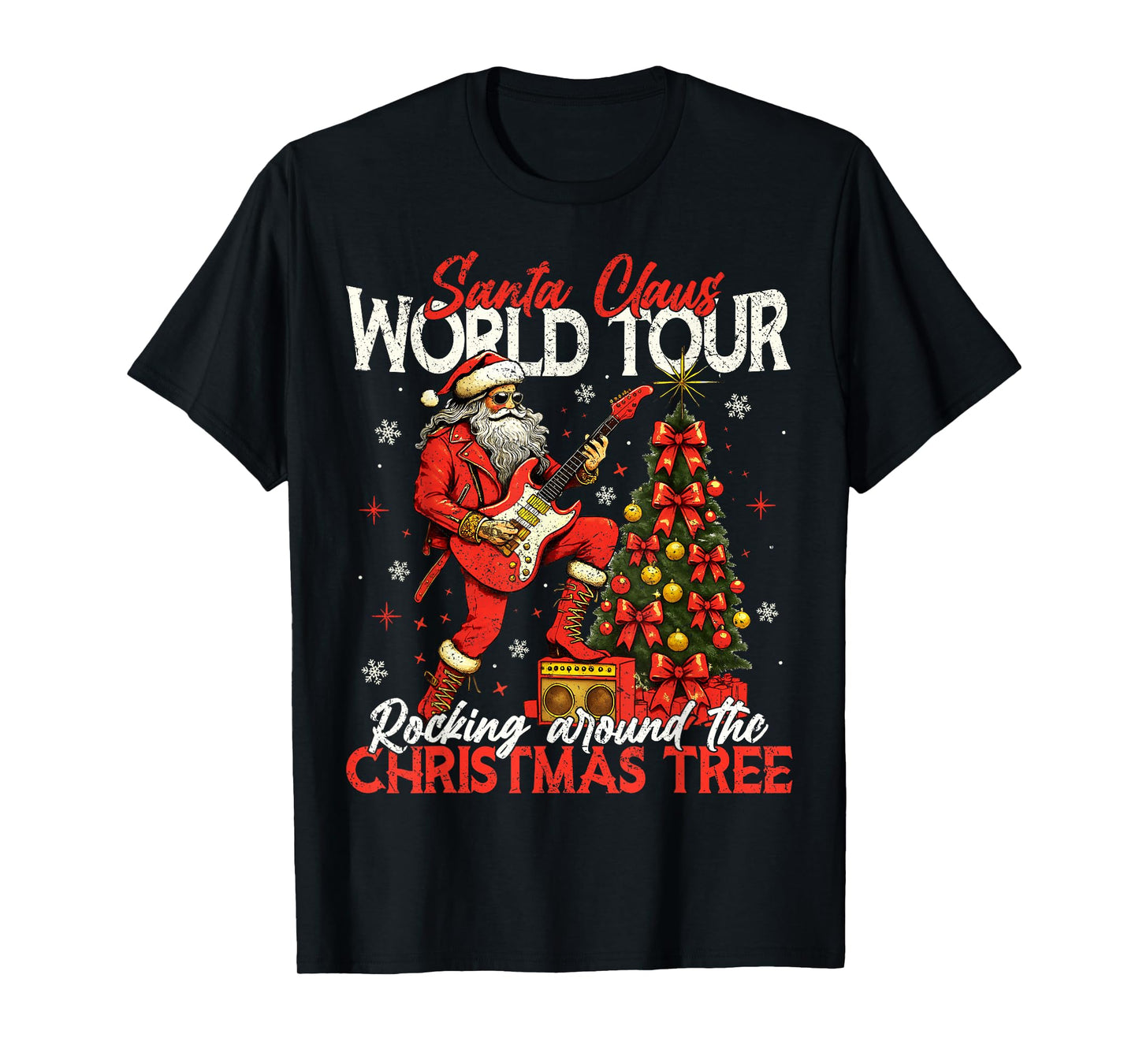 Rockin Santa World Tour Christmas Tree Guitar Men Women T-Shirt