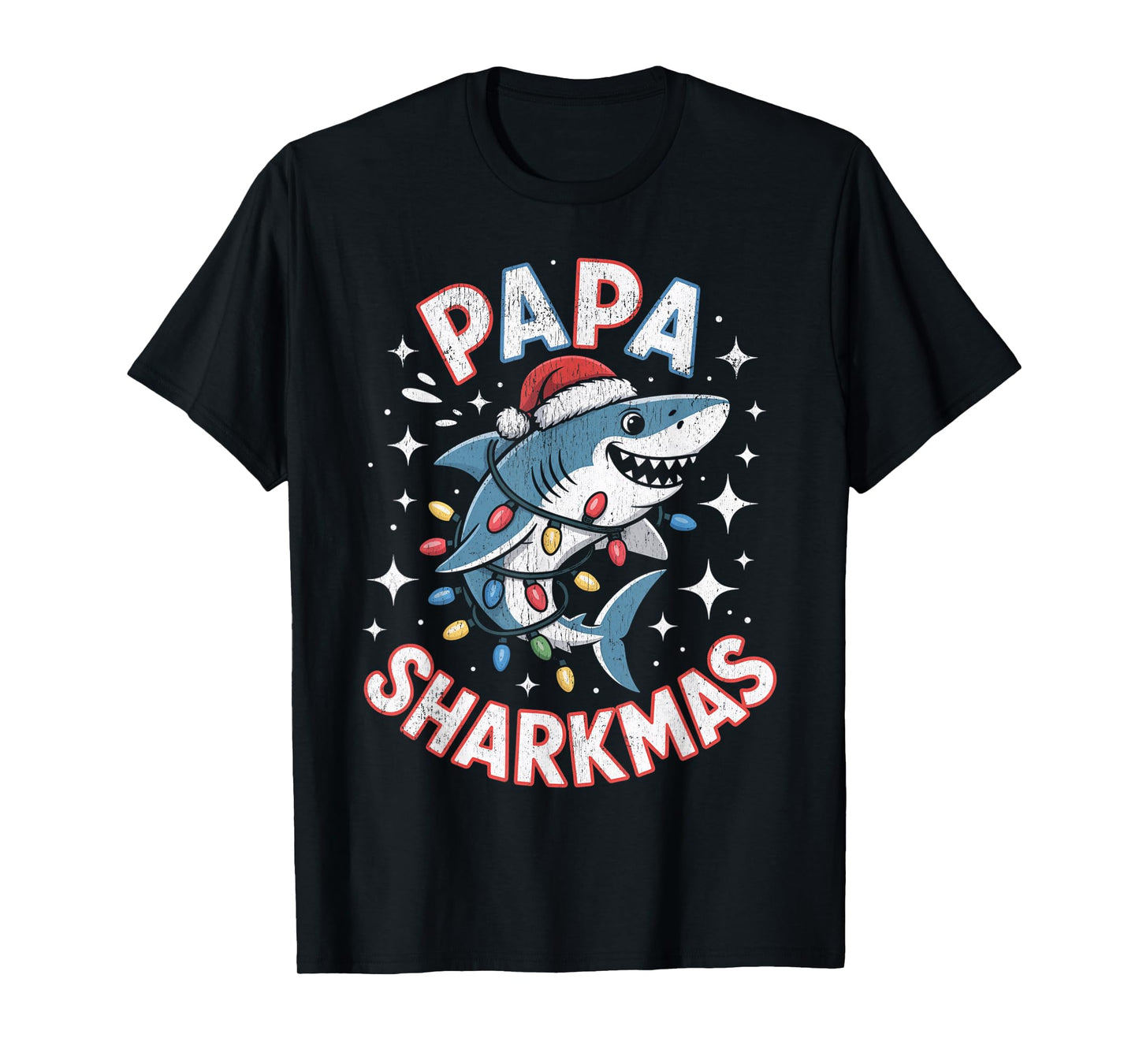 Papa Sharkmas Funny Shark Santa Hat Ugly Christmas Sweater T-Shirt