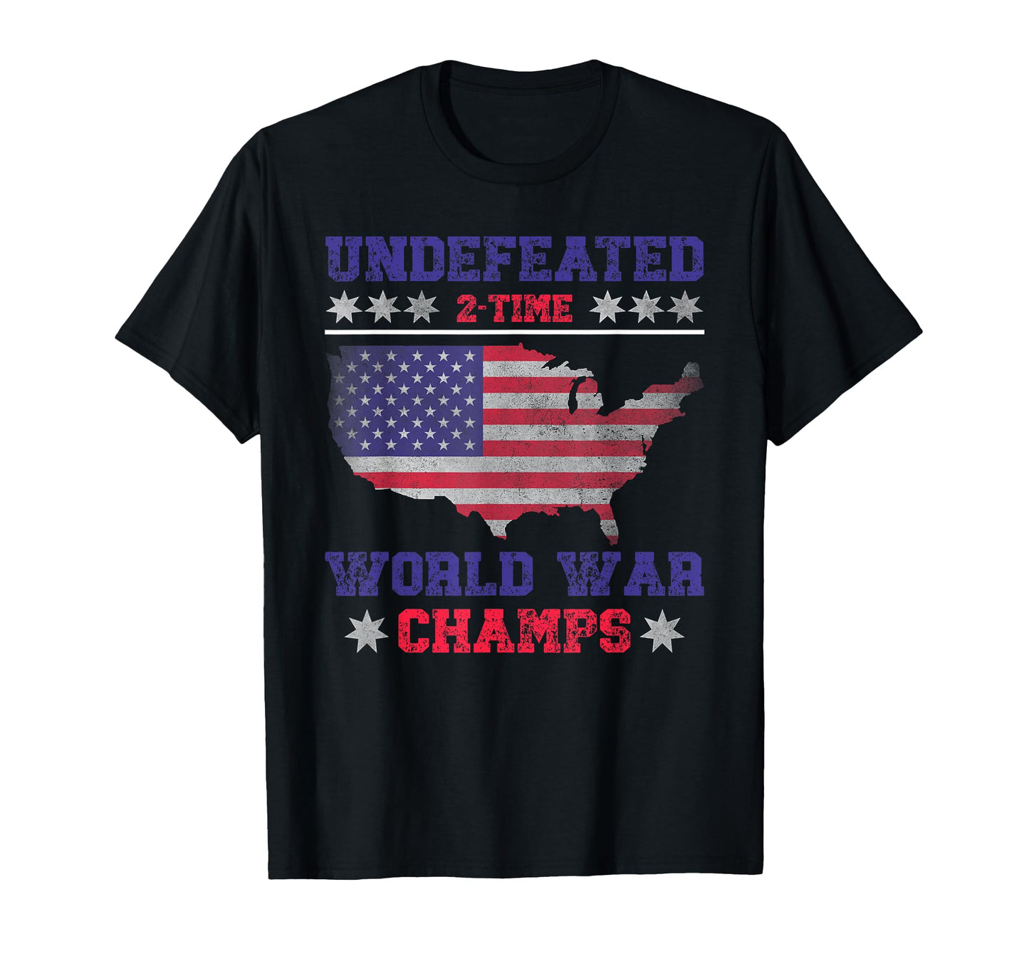 Undefeated 2 Time World War Champs 4th of July USA Map Retro T-Shirt