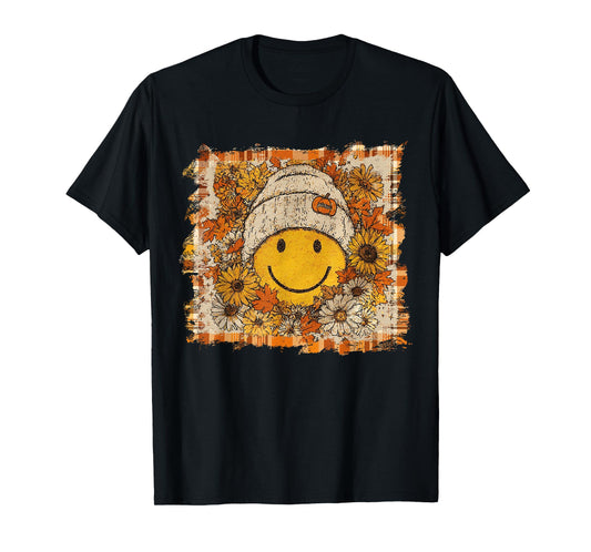 floral fall smile face shirt, Fall shirt, Fall pumpkin gift T-Shirt