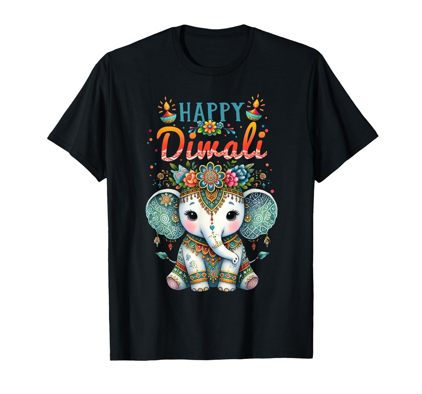 Happy Diwali 2025 Diya Rangoli Lamp Elephant Vintage Floral T-Shirt
