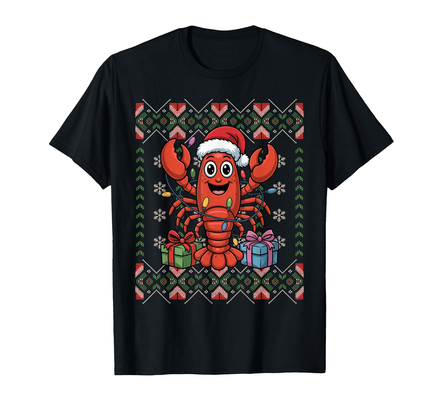 Santa Lobster Christmas Ugly Sweater Funny Holiday Pajamas T-Shirt