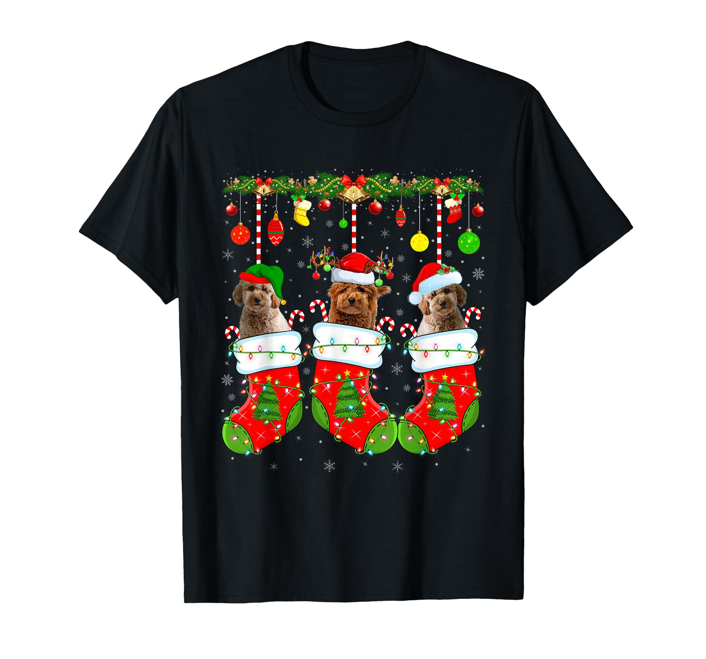 Goldendoodle Dog in Christmas Socks Funny Pet Dog Lover Xmas T-Shirt