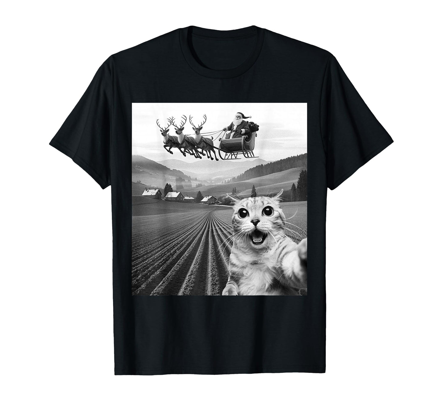 Cat Selfie with Santa Claus Father Christmas Funny Men Women T-Shirt