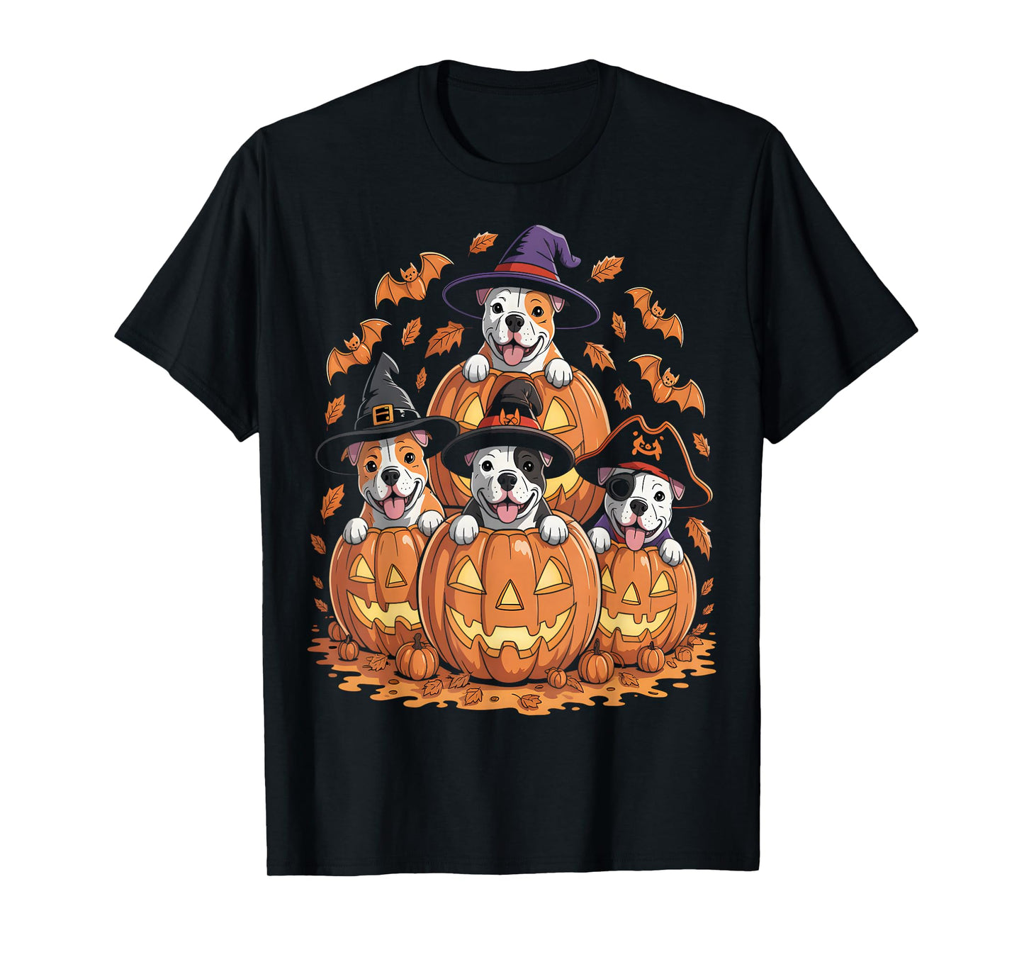 Halloween Pitbull Dogs Pumpkins T-Shirt