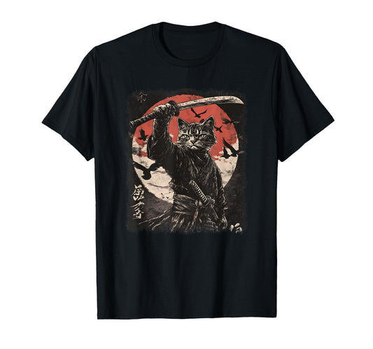 Samurai Cat, Japanese Warrior | Vintage Samurai Art & Anime T-Shirt