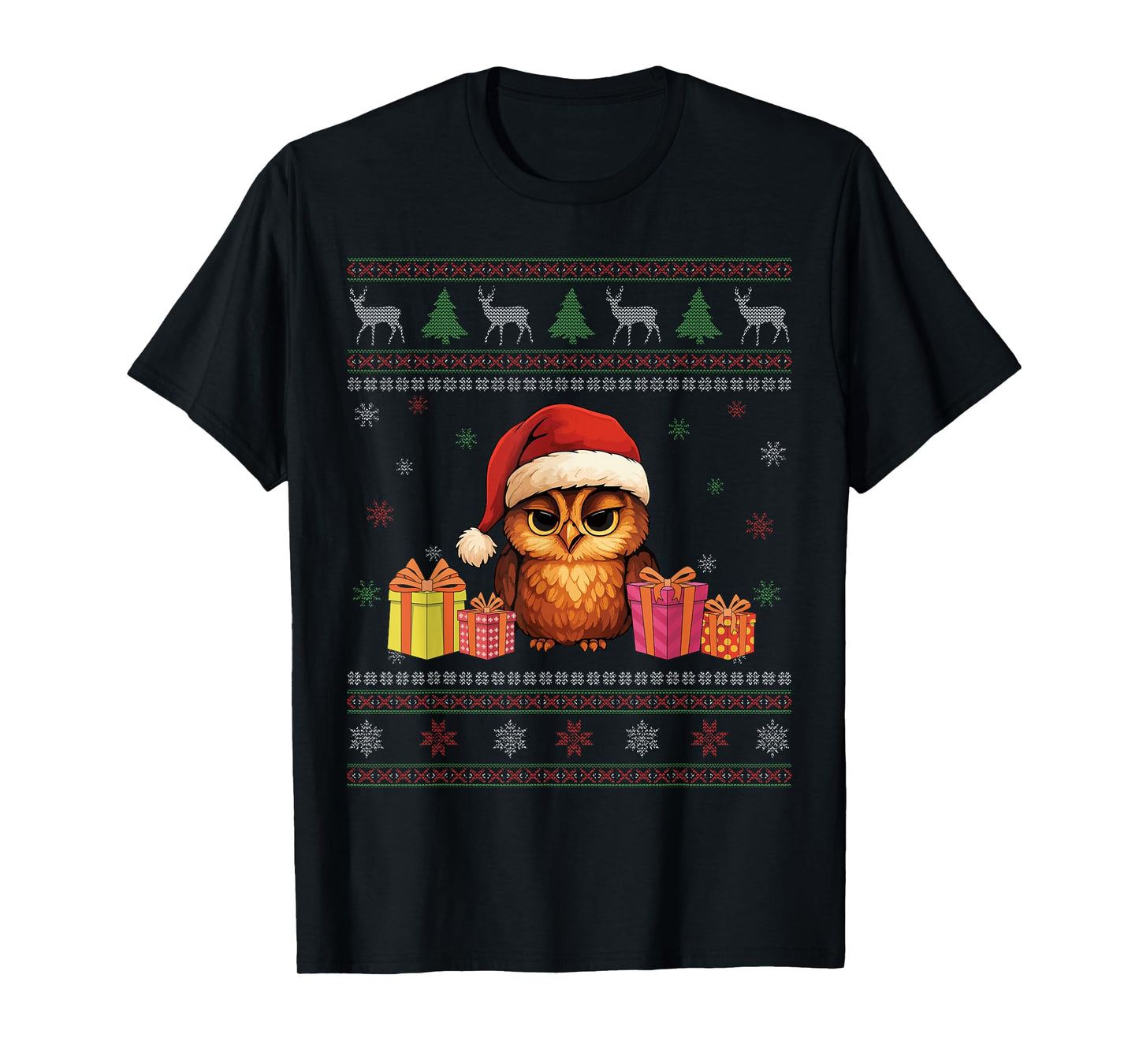 Owl Santa Happy Christmas Funny Ugly Christmas T-Shirt