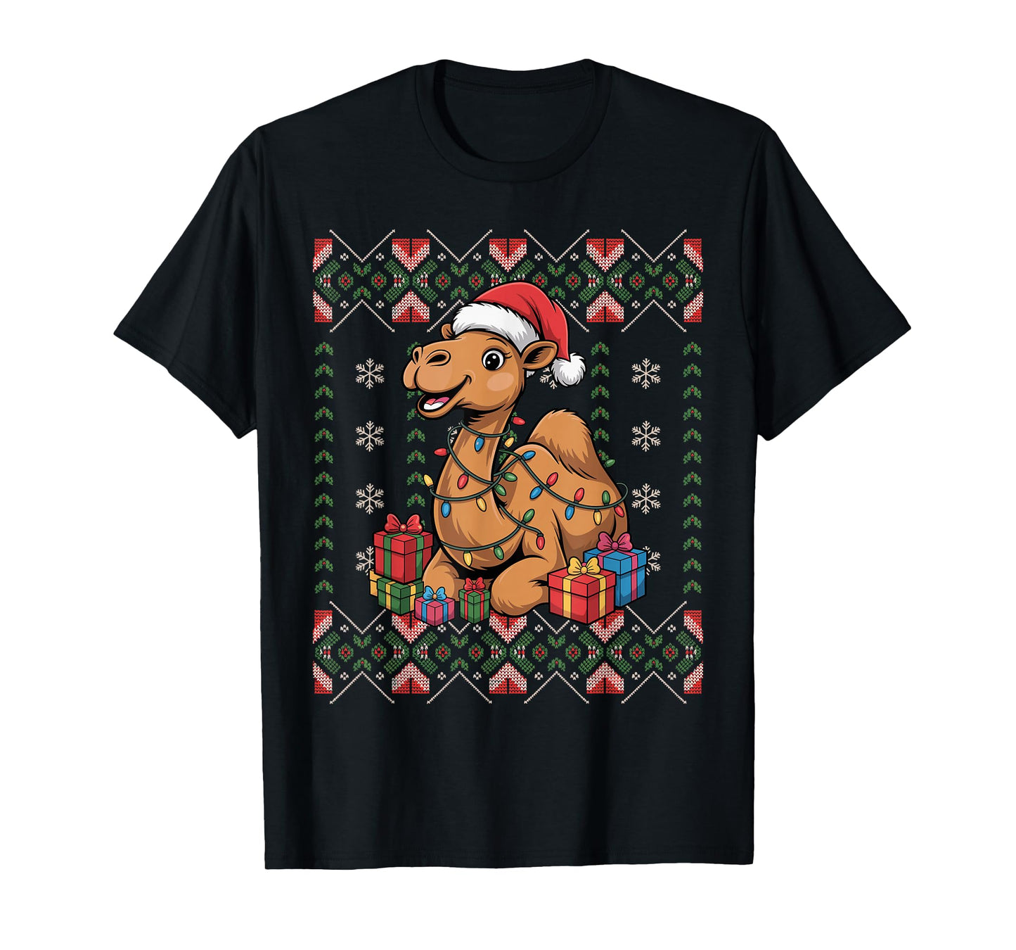 Santa Camel Christmas Ugly Sweater Funny Holiday Pajamas T-Shirt