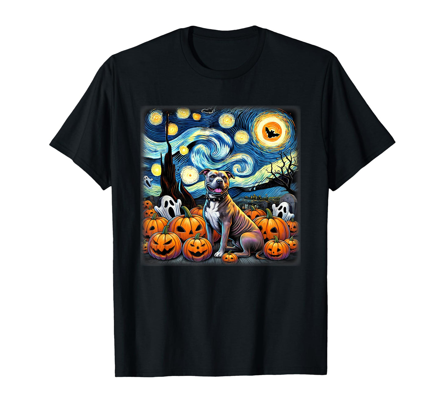 Starry Night Pitbull Halloween T-Shirt