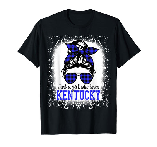 Kentucky Women Girls Messy Bun Hair, Kentucky State Pride T-Shirt