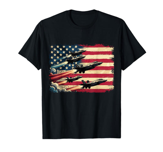 Vintage American Flag USA Fighter Jets 4th of July Patriotic T-Shirt