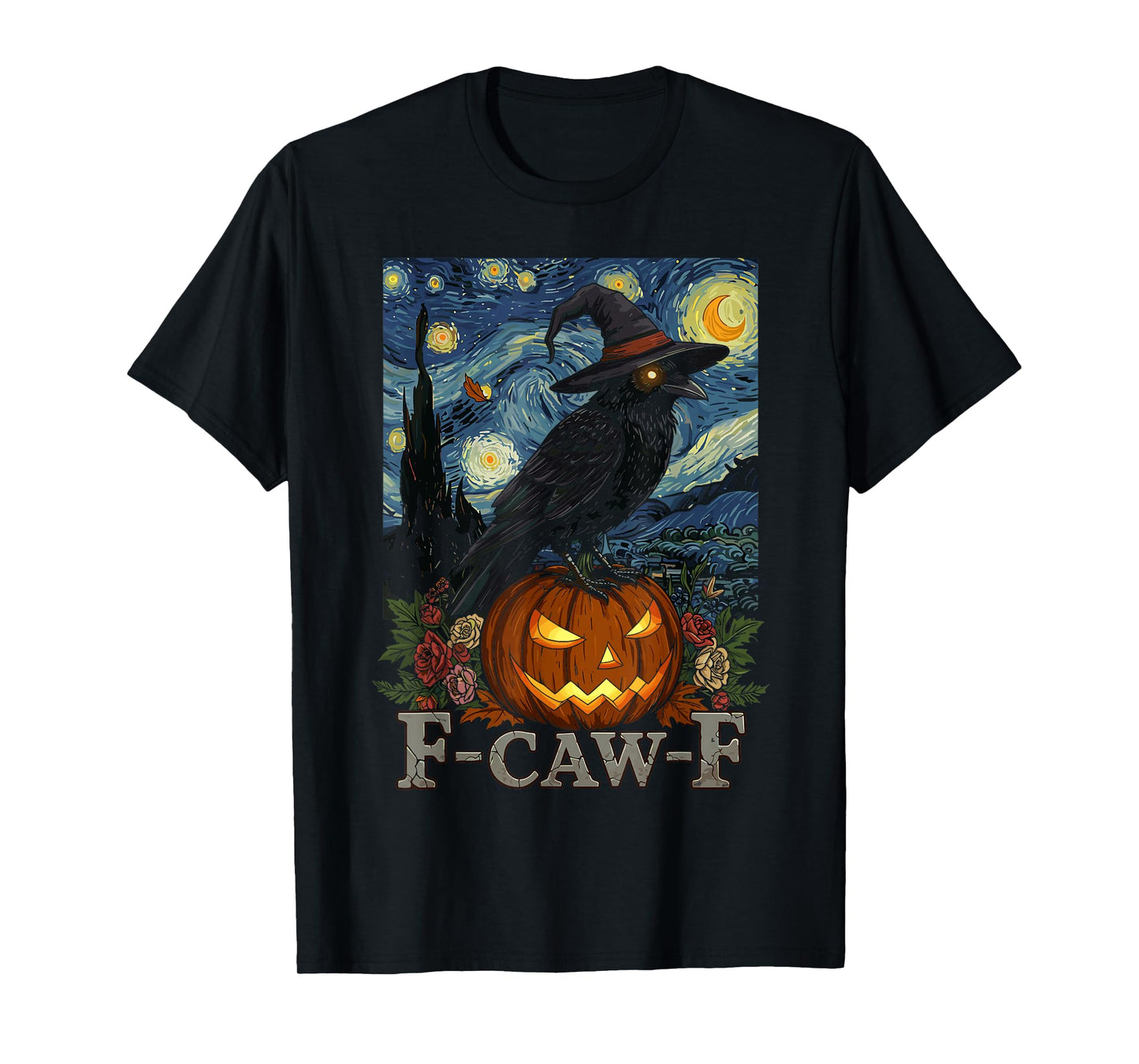 F-Caw-F Funny Crow Pumpkin Gothic Halloween Art T-Shirt