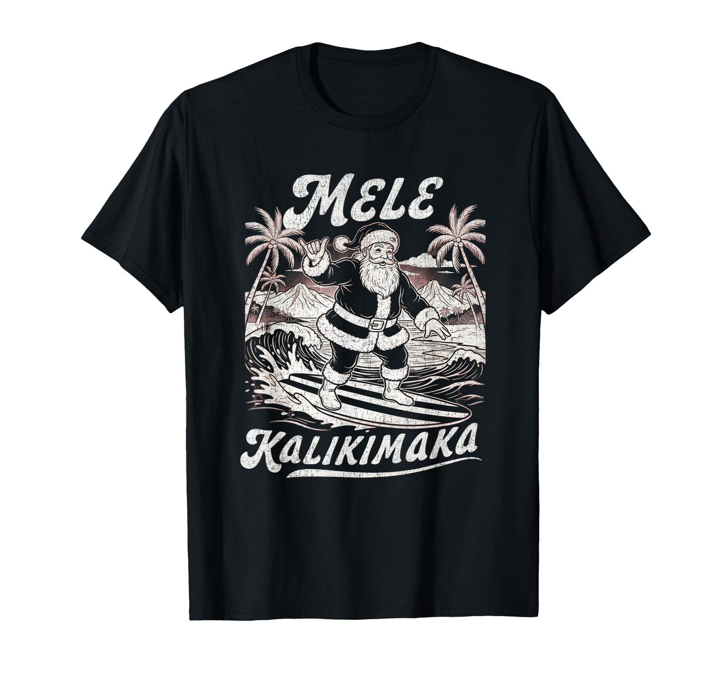 Surfing Santa Mele Kalikimaka Christmas Shirt Hawaiian Surf T-Shirt