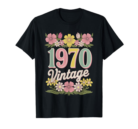 Vintage 1970 Retro Born Flowers Birthday Daughter Women T-Shirt