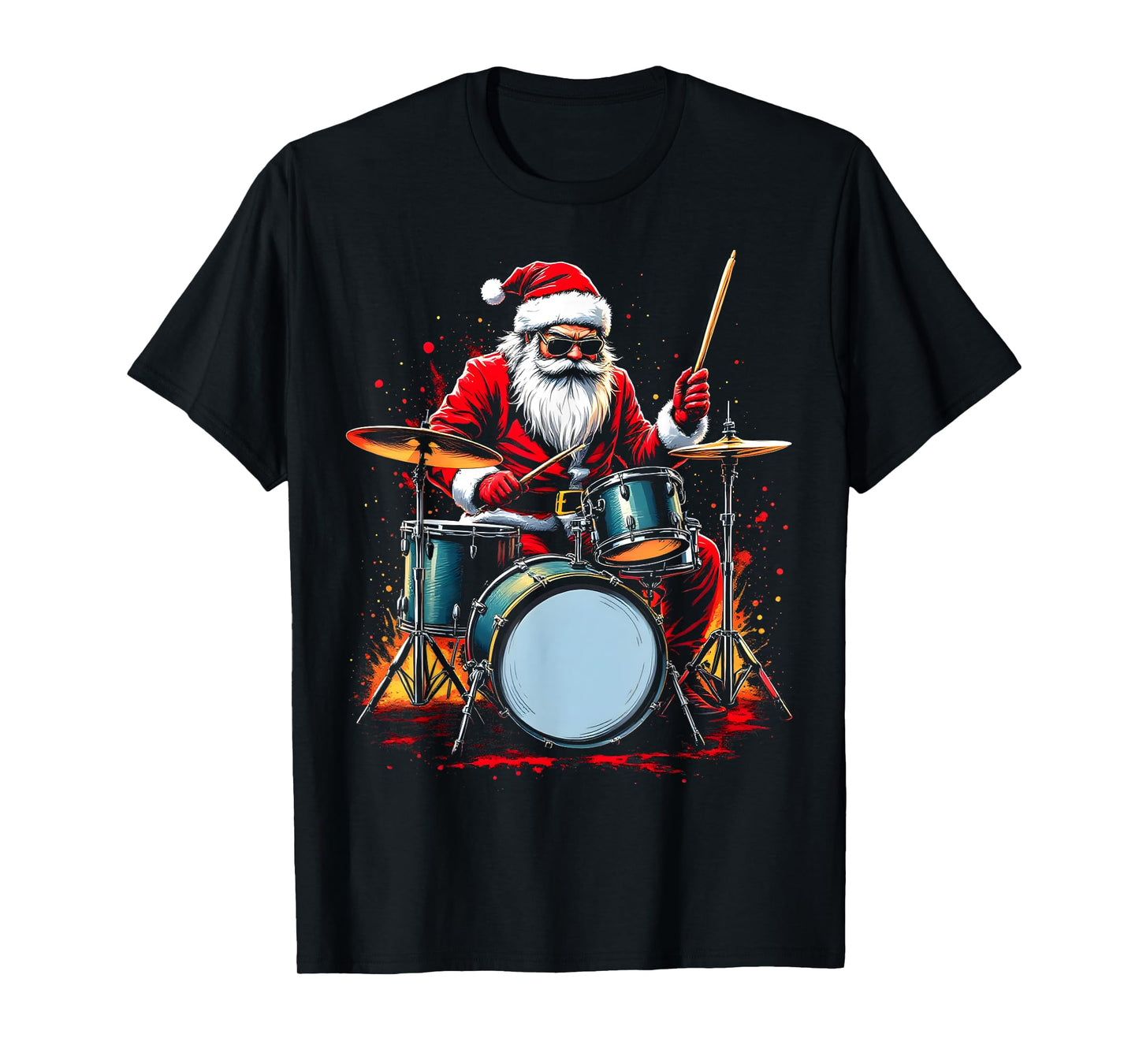 Drummer Santa Playing Drums Funny Christmas Music Lover Boys T-Shirt