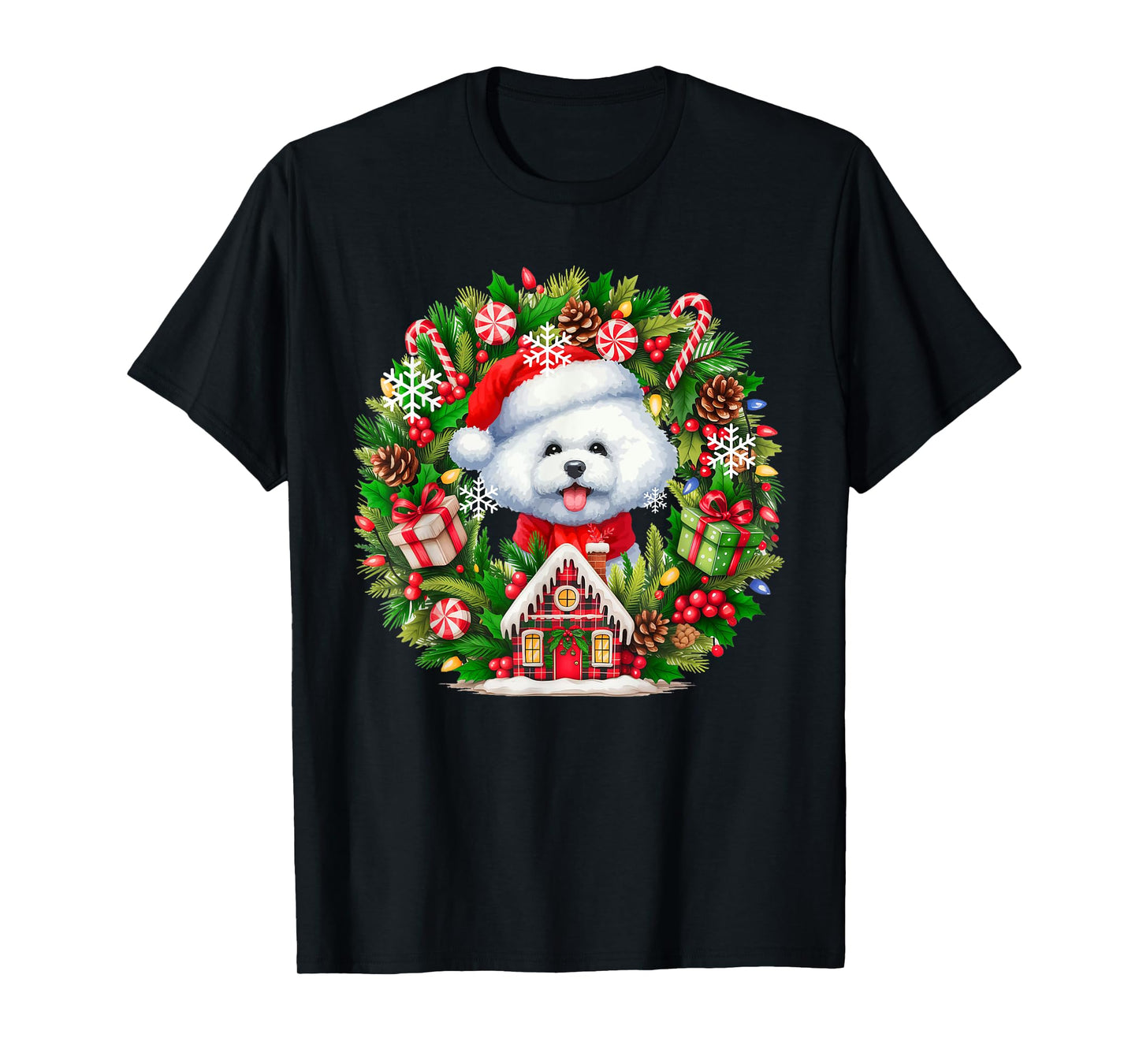 Santa Bichon Frise Christmas Floral Circle Owner Kids T-Shirt
