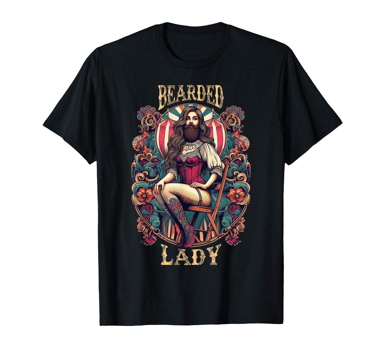 Funny Bearded Lady Costume Vintage Circus Carnival Party T-Shirt