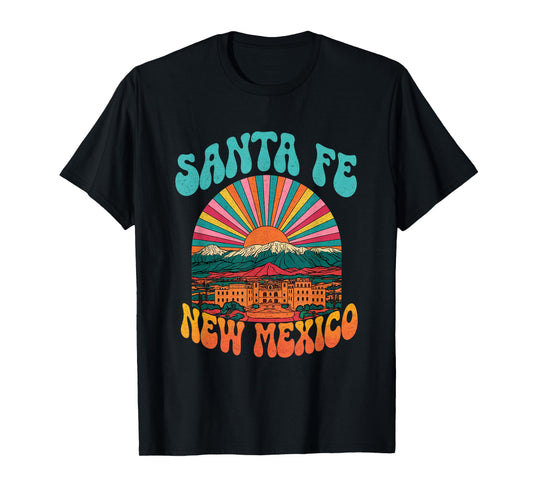 Retro Santa Fe New Mexico Mountains Sunset Skyline Vintage T-Shirt