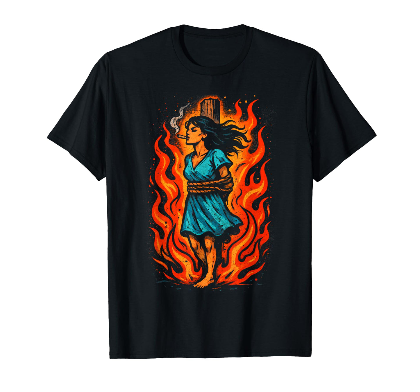 Witch Lighting Cigarette with Flames Occult Unholy Funny T-Shirt