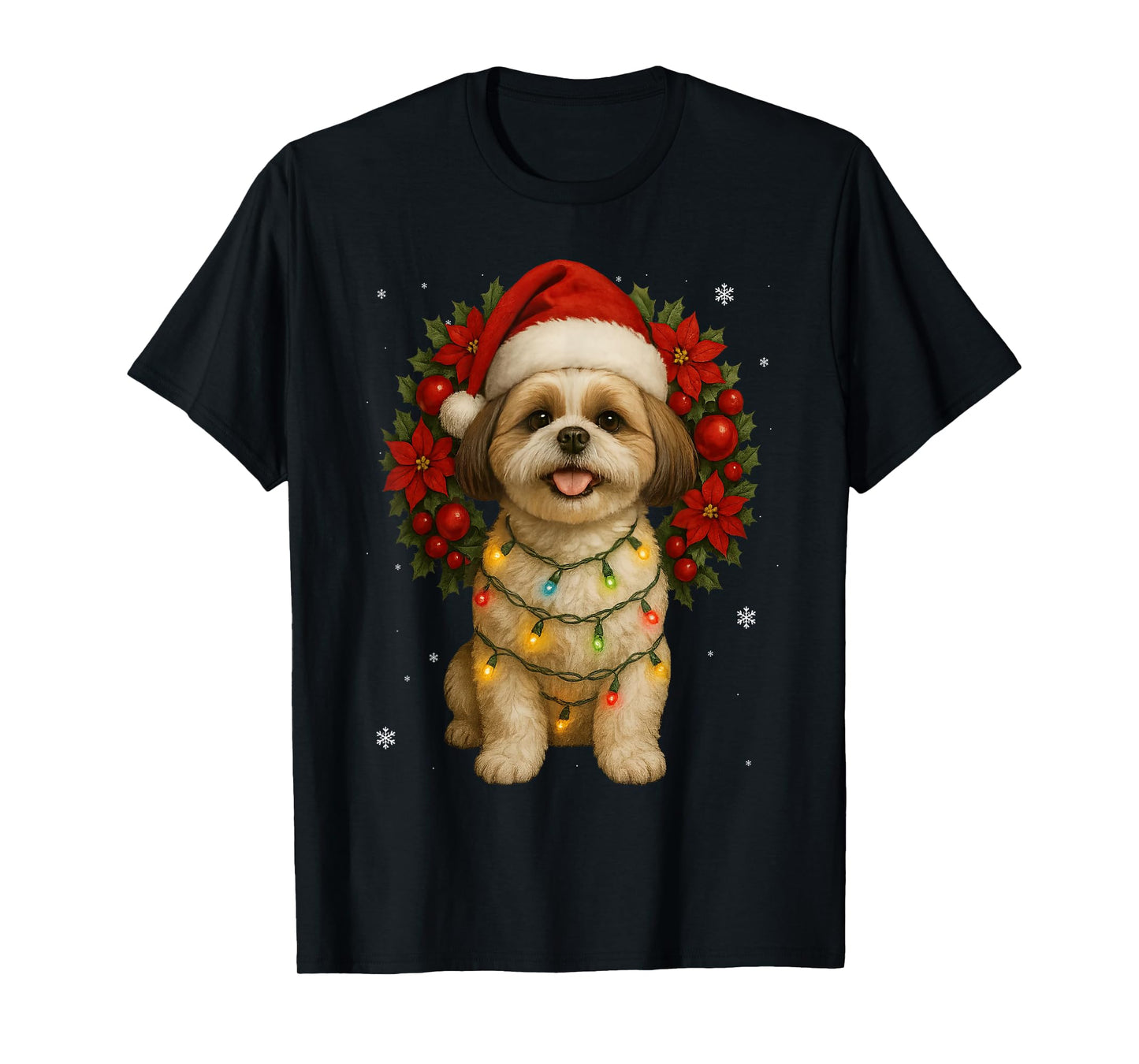 Cute Shih Tzu Christmas Dog Mistletoe Wreath Xmas Holidays T-Shirt