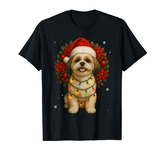 Cute Shih Tzu Christmas Dog Mistletoe Wreath Xmas Holidays T-Shirt