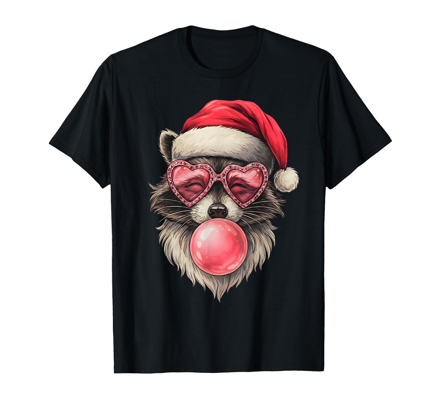 Pink Christmas Raccoon Vintage Funny Pink Santa Raccoon T-Shirt