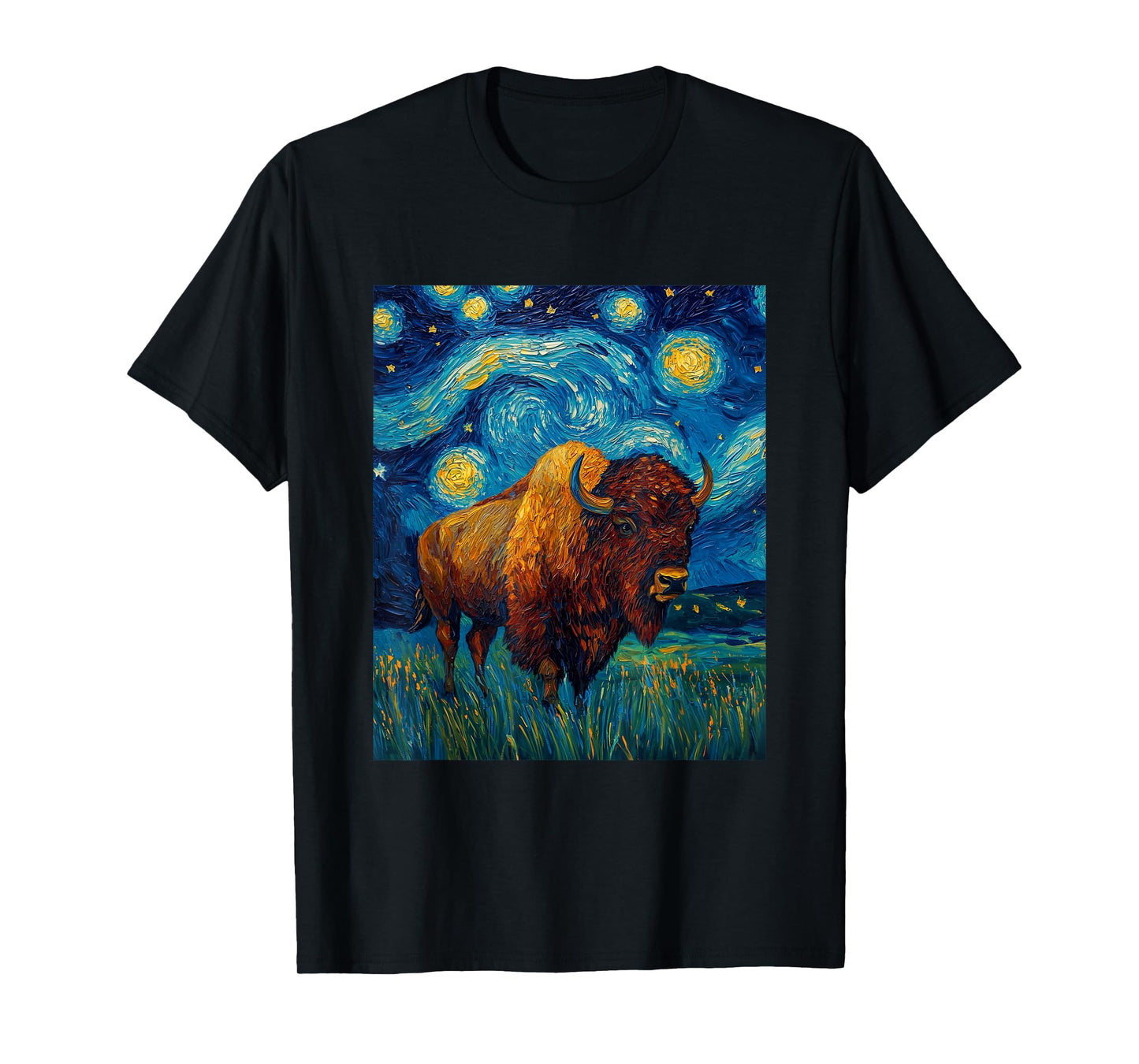 Bison Buffalo - Van Gogh Style - Starry Night Graphic T-Shirt
