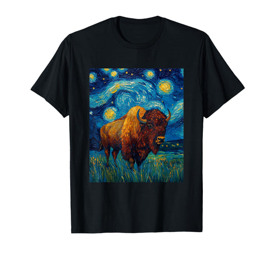 Bison Buffalo - Van Gogh Style - Starry Night Graphic T-Shirt