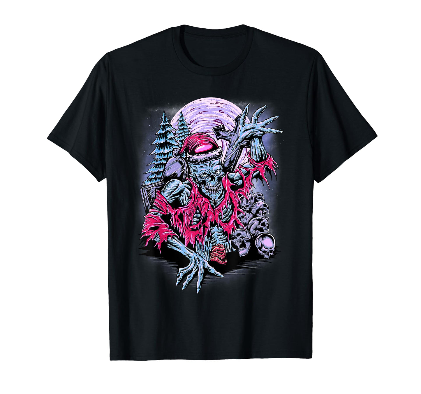 Horror Christmas Zombie Undead Santa Skull T-Shirt