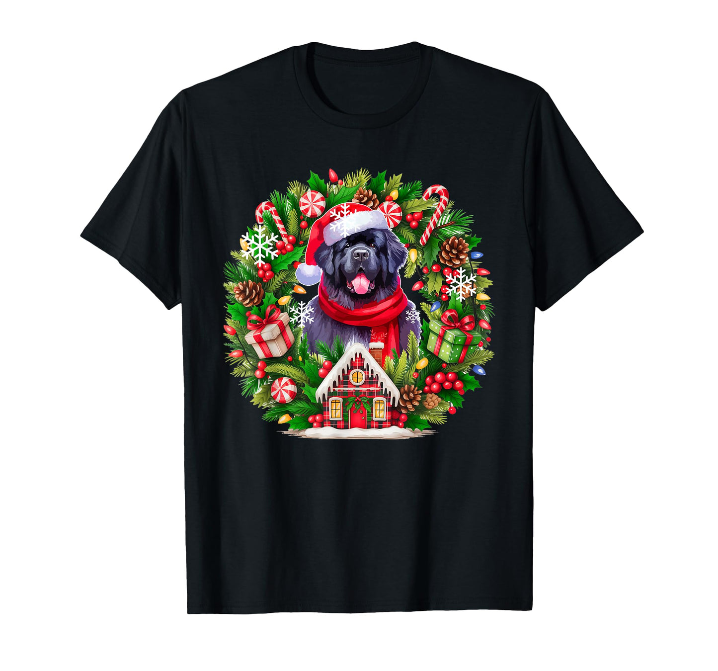 Santa Newfoundland Christmas Floral Circle Owner Kids T-Shirt