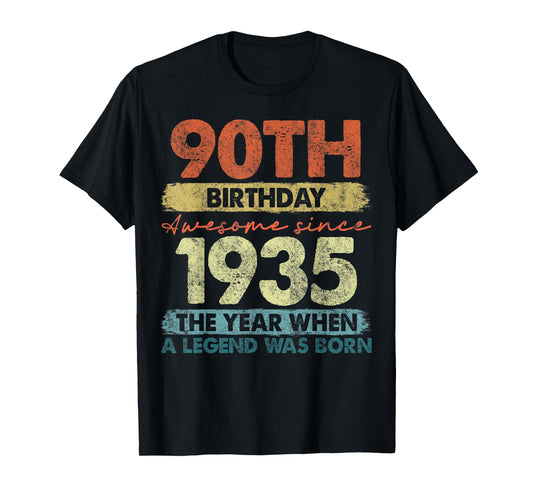 Vintage Legend Birthday Shirts For Men Women 2025 90 Year Old Gifts Vintage 1935 Limited Edition 90th Birthday T-Shirt Unisex-Adults and Kids Black Short Sleeve Small T-Shirt