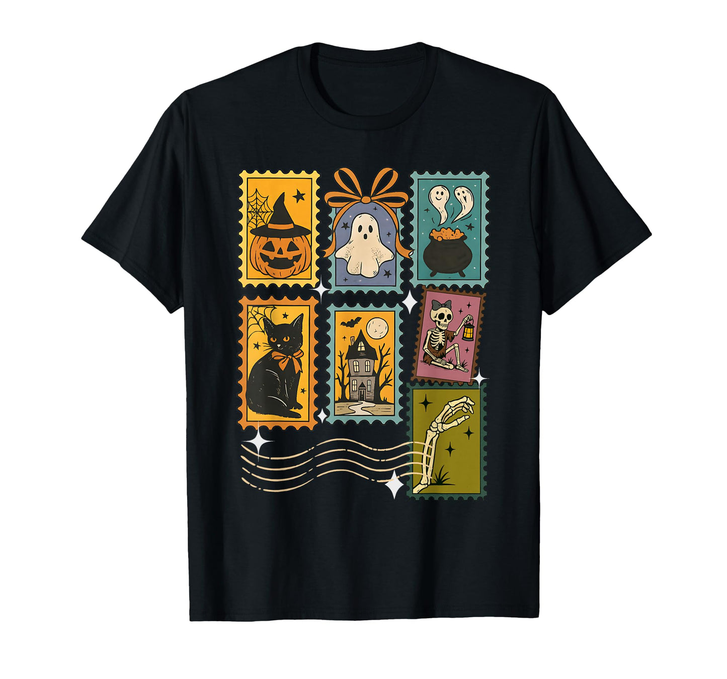 Funny Cute Halloween Postage Stamp Spooky Cartoon Art tee T-Shirt