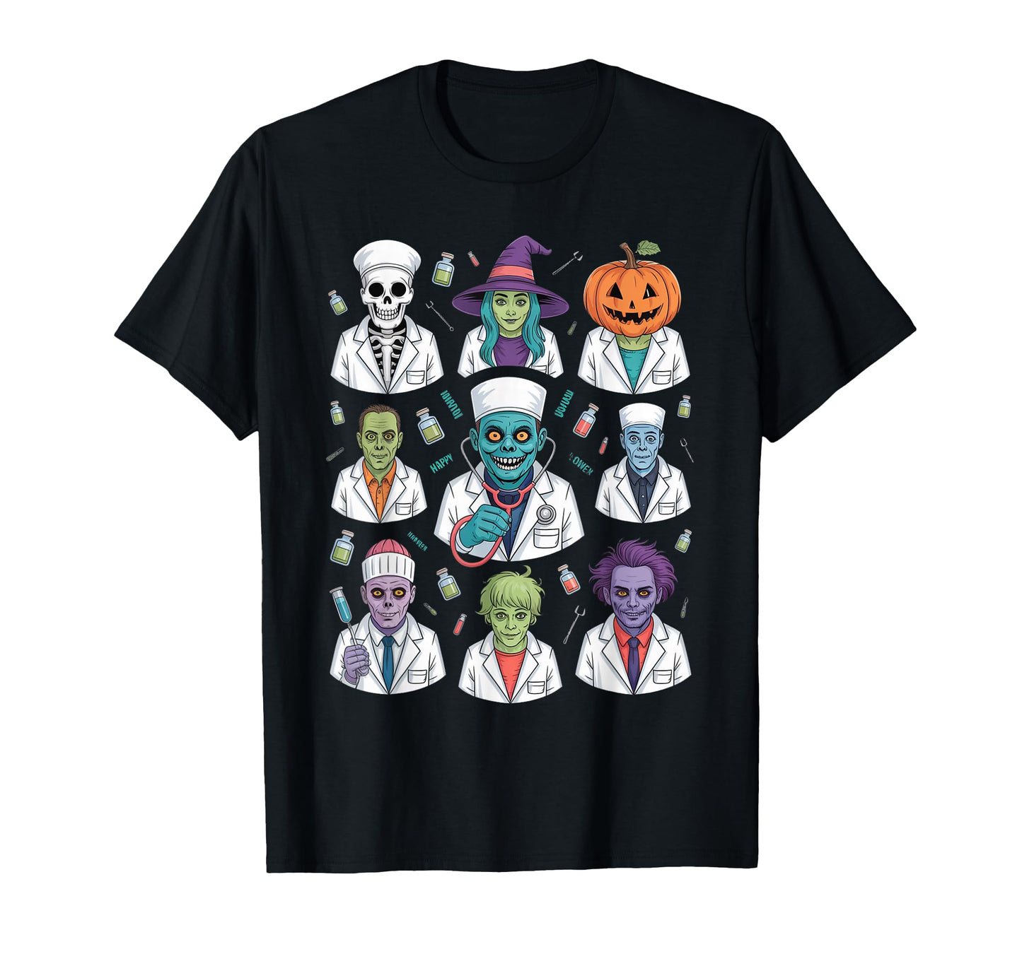 Ghost Nurses Halloween Crew Funny Costume Scrub Top Women T-Shirt