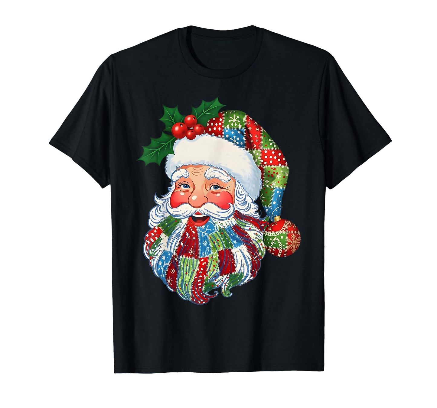 Patchwork Santa Claus Retro Christmas Funny Men Woman Kid T-Shirt