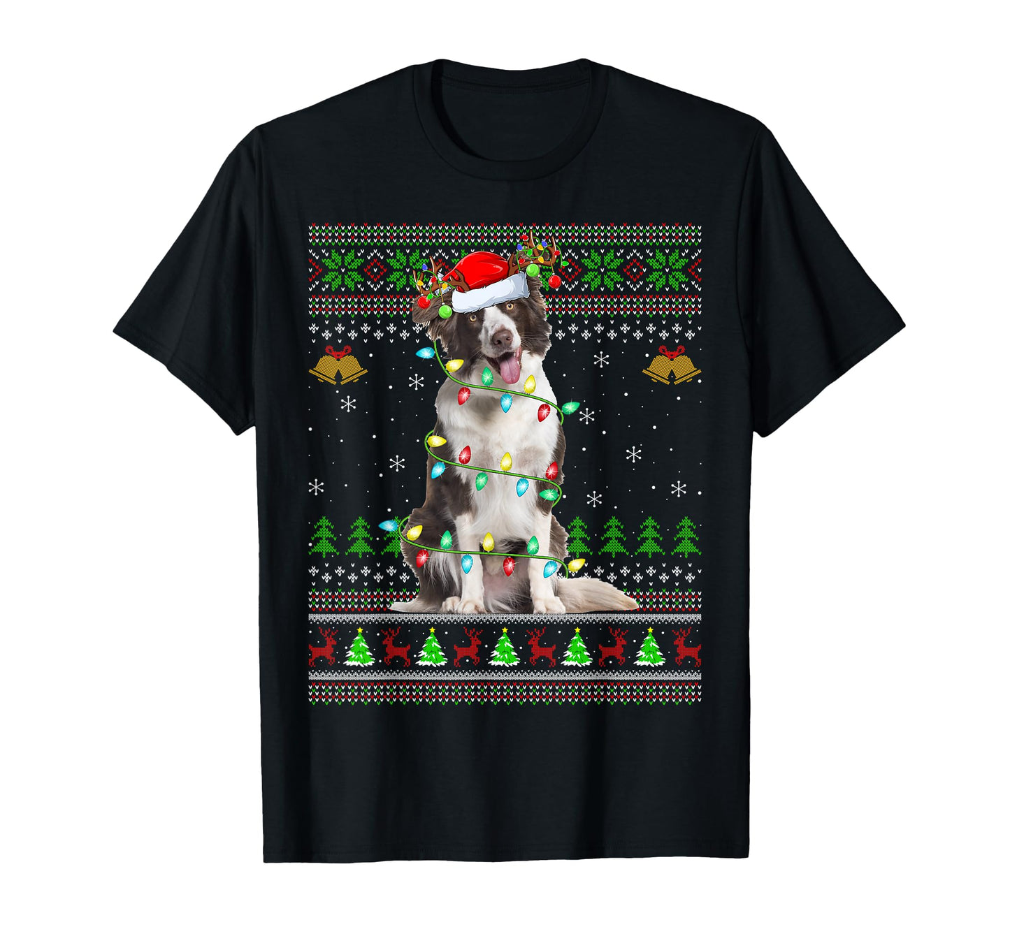 Border Collie Dog Ugly Christmas Sweaters Holiday Santa Xmas T-Shirt