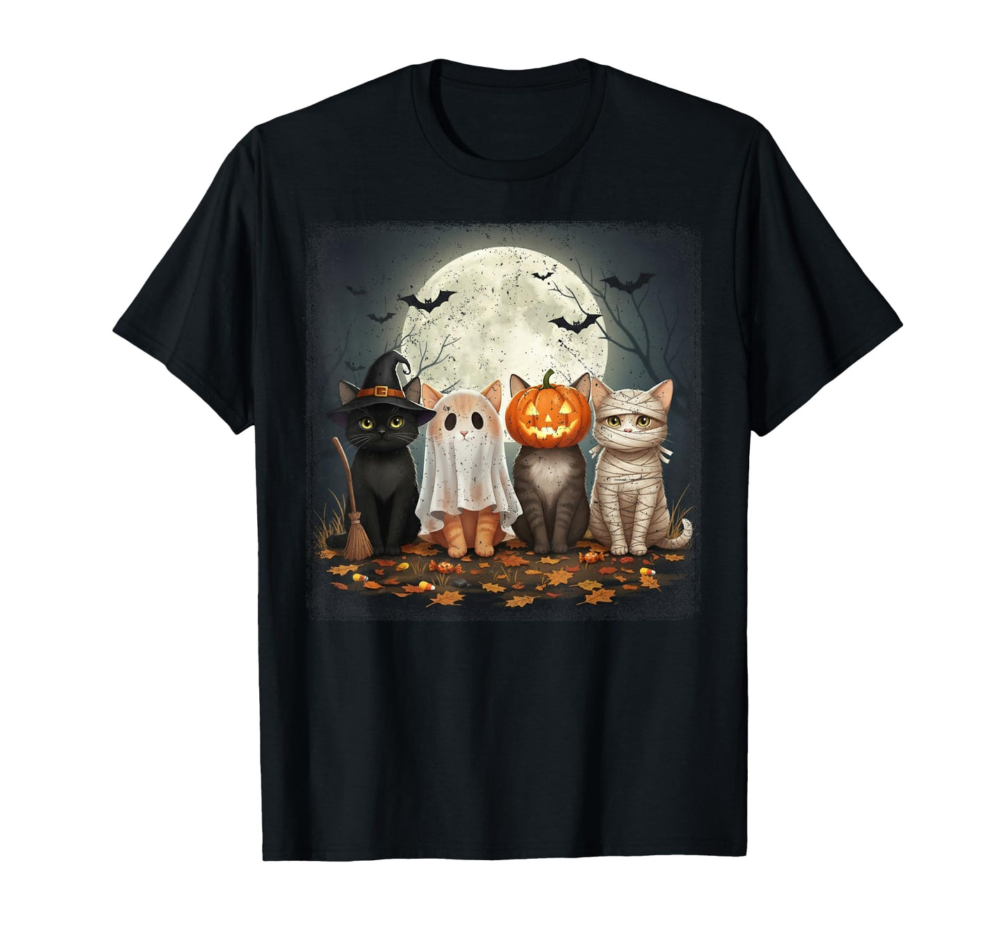 Kawaii Cats Pumpkin Ghost Witch Mummy Halloween Night T-Shirt