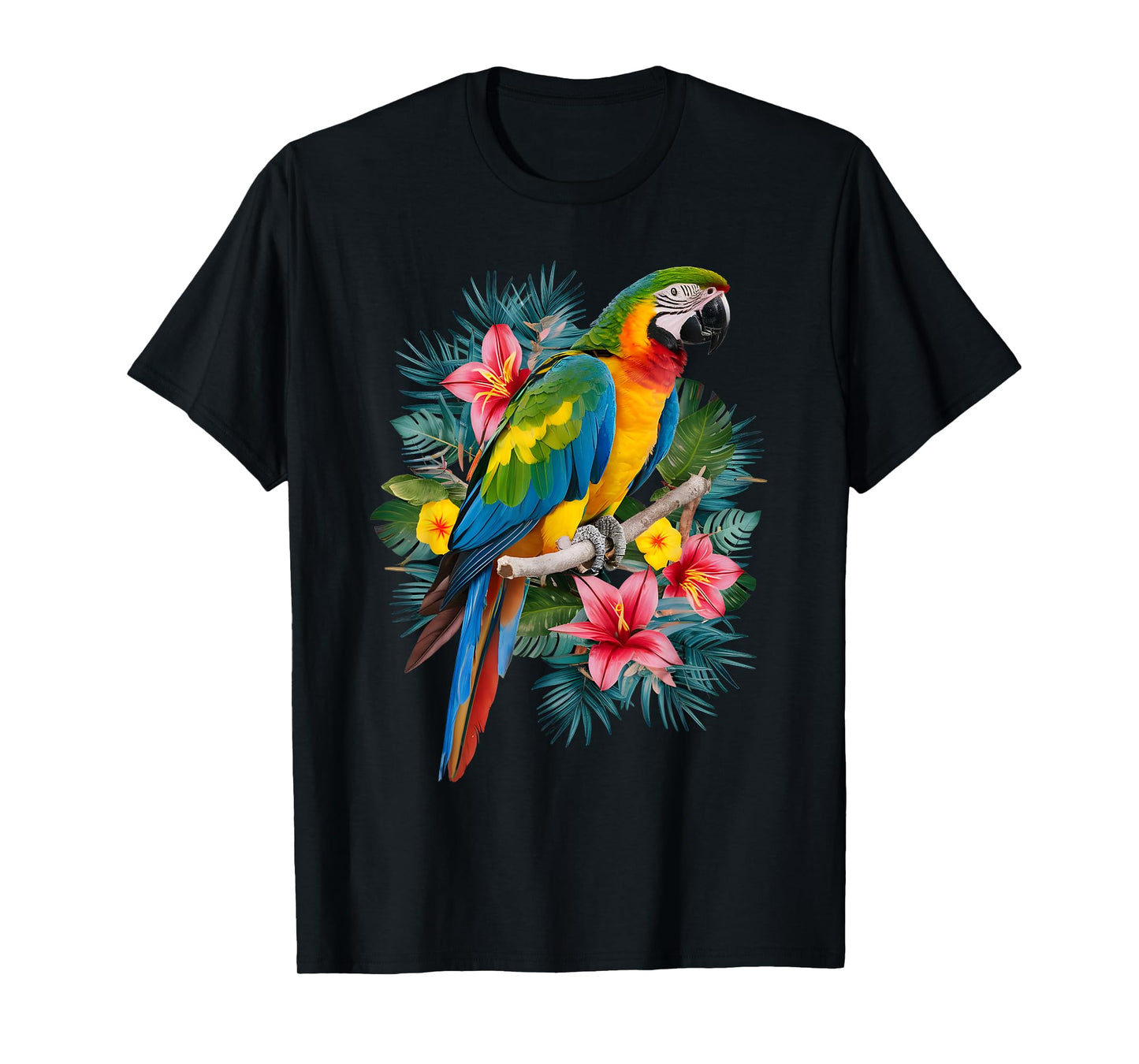 Parrot In Tropical Summer Flower Women Cockatiel Bird T-Shirt