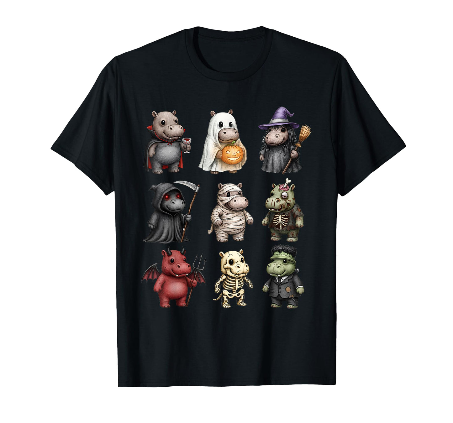 Funny Hippo Ghost Witch Zombie Halloween Costume Boys Girls T-Shirt