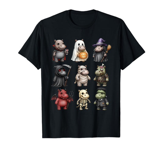 Funny Hippo Ghost Witch Zombie Halloween Costume Boys Girls T-Shirt