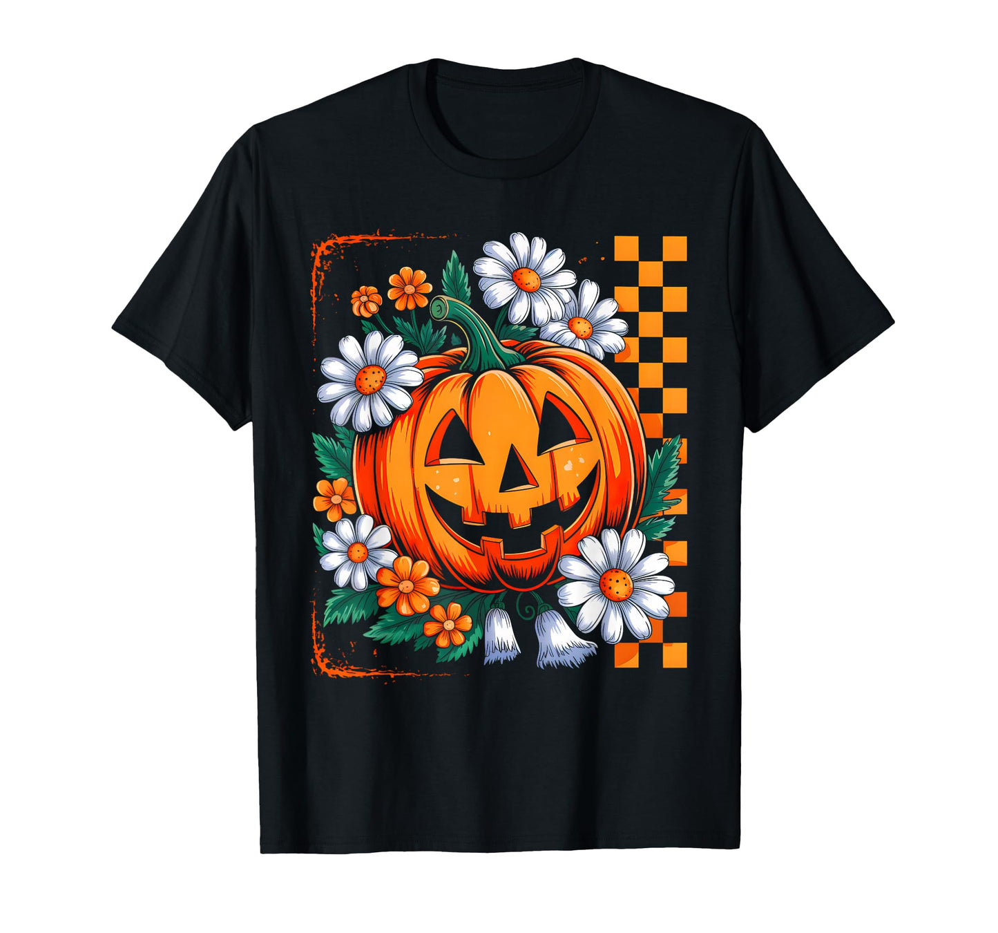 Vintage Floral Boho Pumpkin Funny Halloween Spooky Fall T-Shirt