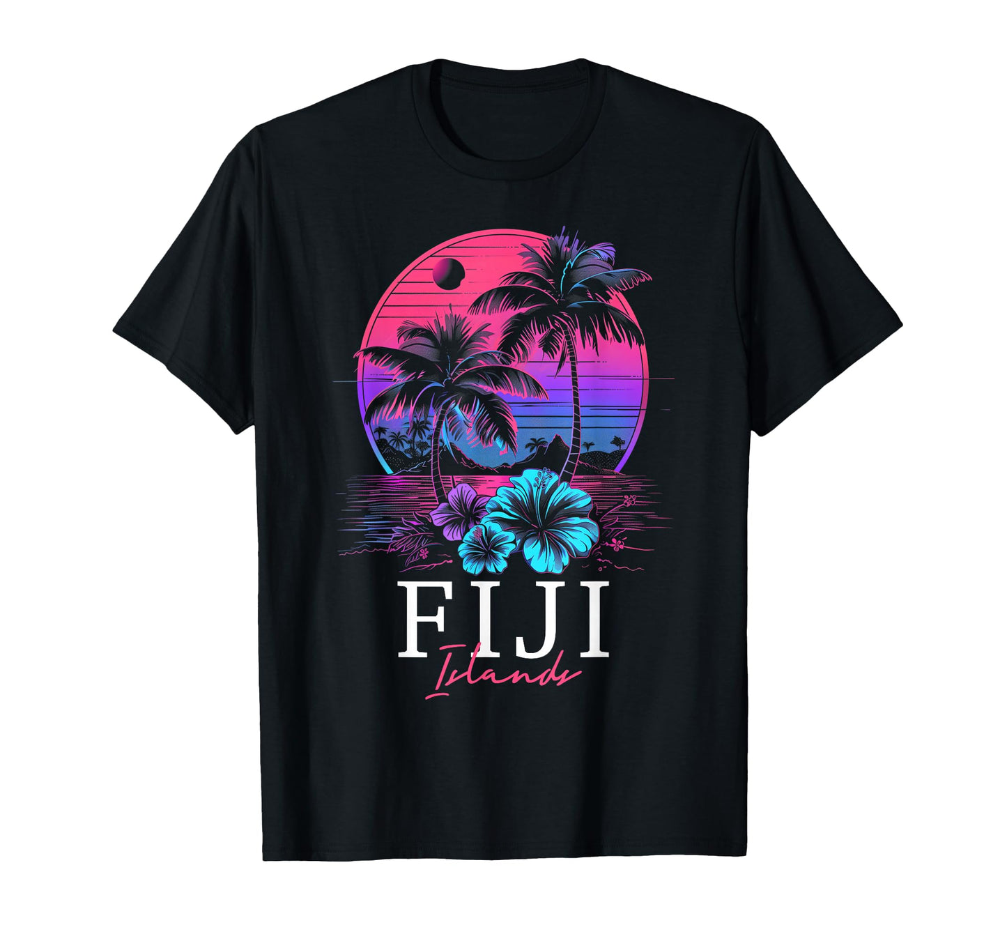 Fiji Islands Hibiscus Flowers Beach Surfer Souvenir T-Shirt