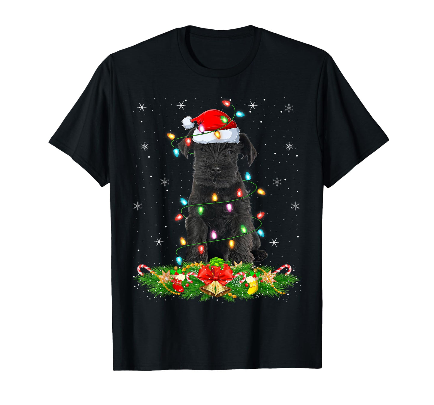 Miniature Schnauzer Dog Christmas Lights Funny Santa Xmas T-Shirt